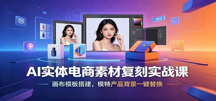 AI实体电商素材复刻实战课:画布模板搭建,模特产品背景一键替换