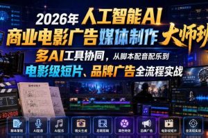 2026年人工智能AI商业电影广告媒体制作大师班,多AI工具协同,从脚本配音配乐到电影级短片、品牌广告全流程实战(中英字幕)