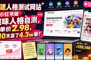 搭建人格测试网站在小红书做趣味人格自测,客单价2.98,310天卖了4.3w单!