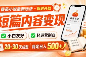 番茄小说最新短篇玩法,稳定日入500+!副业必看,小白可玩,限时开放【揭秘】