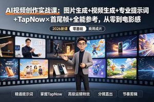 (19383期)AI视频创作实战课:图片生成+视频生成+专业提示词+TapNow×首尾帧+全能参考,从零到电影感成片