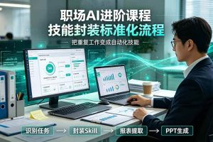 (19369期)职场AI进阶课程;多类实用Skill工具实操,专属技能封装标准化流程,报表行业报告一键提取核心内容