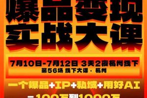 爆品变现实战大课，从爆品，到流量，到成交，一个爆品+IP+私域+用好AI=100W到1000W（7月10-12日）