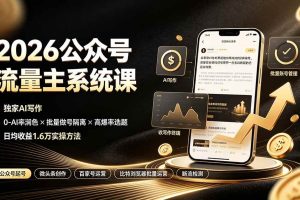 （19405期）2026公众号流量主系统课：独家AI写作×0-AI率润色×批量做号隔离×高爆率选题，日均收益1.6万实操方法