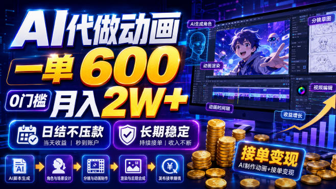 AI代做动画，一单600，0门槛月入2W+，日结不压款，长期稳定【揭秘】