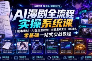 AI漫剧全流程实操系统课｜剧本素材・AI生图生视频・剪辑发布变现・高阶接单，零基础一站式实战教程
