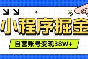 微信小程序掘金，团队自营小程序累计变现38W+，稳定运营三年，一部手机即可操作【揭秘】
