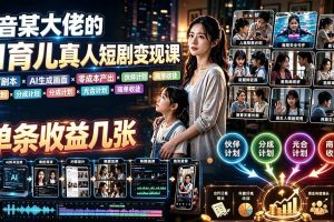 （19437期）AI育儿真人短剧变现课：AI写剧本×AI生成画面×零成本产出×伙伴计划×分成计划×光合计划×商单收徒