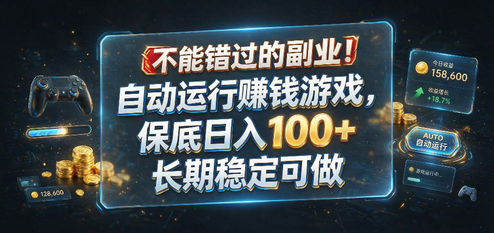 不能错过的副业！自动运行賺钱游戏，保底日入100+，长期稳定可做【揭秘】