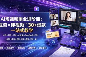 （19458期）AI短视频副业进阶课：豆包×即梦×星绘×小云雀×DeepSeek×30+爆款×剪辑×拍摄×直播×带货一站式教学