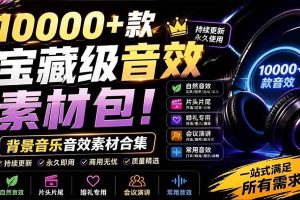 (19444期)宝藏级音效素材包!10000+款背景音乐音效素材合集,自然片头婚礼会议常用音效包,分类清晰