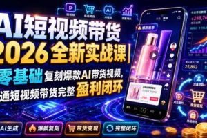 AI短视频带货2026全新实战课｜零基础复刻爆款AI带货视频，跑通短视频带货完整盈利闭环