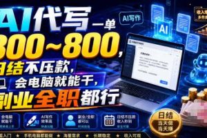 AI代写一单300~800，日结不压款，会电脑就能干，副业全职都行【揭秘】