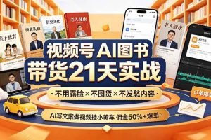 （19476期）视频号AI图书带货21天实战：不用露脸×不囤货×不发愁内容，AI写文案做视频挂小黄车，佣金50%+爆单