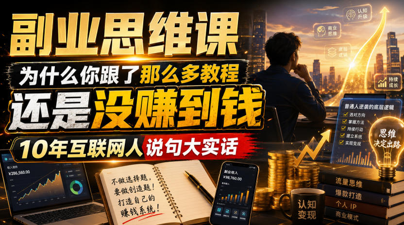 副业思维课,为什么你跟了那么多教程,还是没赚到钱,10年互联网人说句大实话【揭秘】