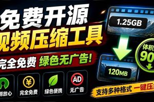 (19495期)Github开源视频压缩瘦身工具,轻松压缩90%,并保持画质清晰,完全免费绿色无广告!VideoSlim
