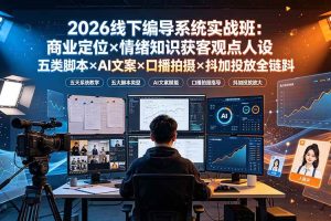 （19501期）2026线下编导系统实战班：商业定位×情绪知识获客观点人设五类脚本×AI文案×口播拍摄×抖加投放全链路