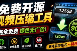Github开源视频压缩瘦身工具，轻松压缩90%，并保持画质清晰，完全免费绿色无广告！VideoSlim