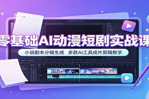 零基础AI动漫短剧实战课：小说剧本分镜生成，多款AI工具成片剪辑教学
