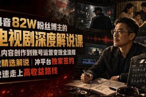 抖音82W粉丝博主的电视剧深度解说课，从内容创作到账号运营变现全流程，做精选解说，冲平台独家签约，快速走上高收益路线