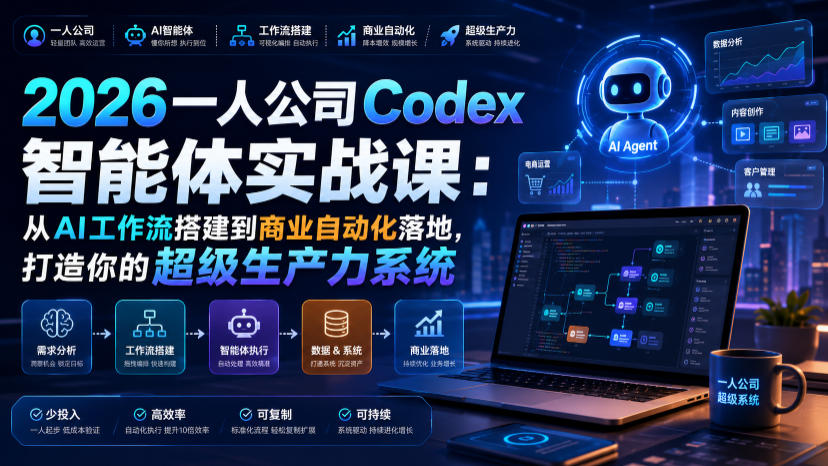 2026一人公司Codex智能体实战课:从AI工作流搭建到商业自动化落地,打造你的超级生产力系统