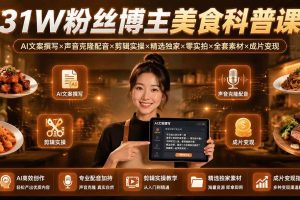（19558期）31W粉丝博主美食科普课：AI文案撰写×声音克隆配音×剪辑实操×精选独家×零实拍×全套素材×成片变现