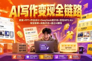 （19561期）2026AI写作变现全链路：教案×PPT×作业设计×DeepSeek提示词×豆包WPS AI×淘宝接单×闲鱼开店×通过AI賺钱