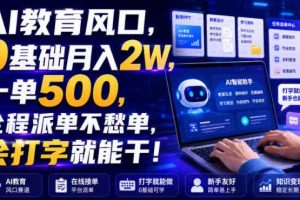 AI教育风口，0基础月入2W，一单500，全程派单不愁单，会打字就能干！【揭秘】