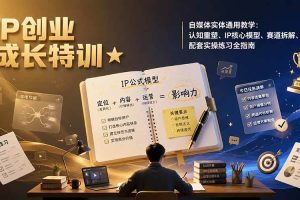 (19567期)IP创业成长特训★自媒体实体通用教学:认知重塑、IP核心模型、赛道拆解、配套实操练习全指南