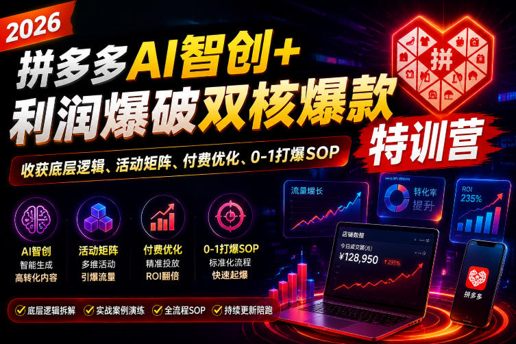 2026拼多多AI智创+利润爆破双核爆款特训营，收获底层逻辑、活动矩阵、付费优化、0-1打爆SOP（更新0727）