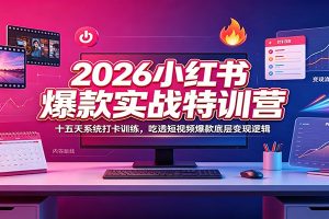 2026小红书爆款实战特训营：十五天系统打卡训练，吃透短视频爆款底层变现逻辑