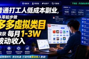 普通打工人低成本副业，从零起步做多多虚拟类目，收获每月1-3W被动收入【揭秘】