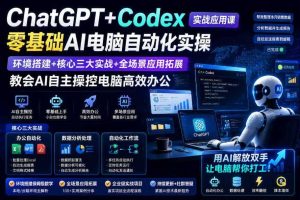 ChatGPT+Codex实战应用课｜零基础AI电脑自动化实操，环境搭建+核心三大实战+全场景应用拓展，教会AI自主操控电脑高效办公
