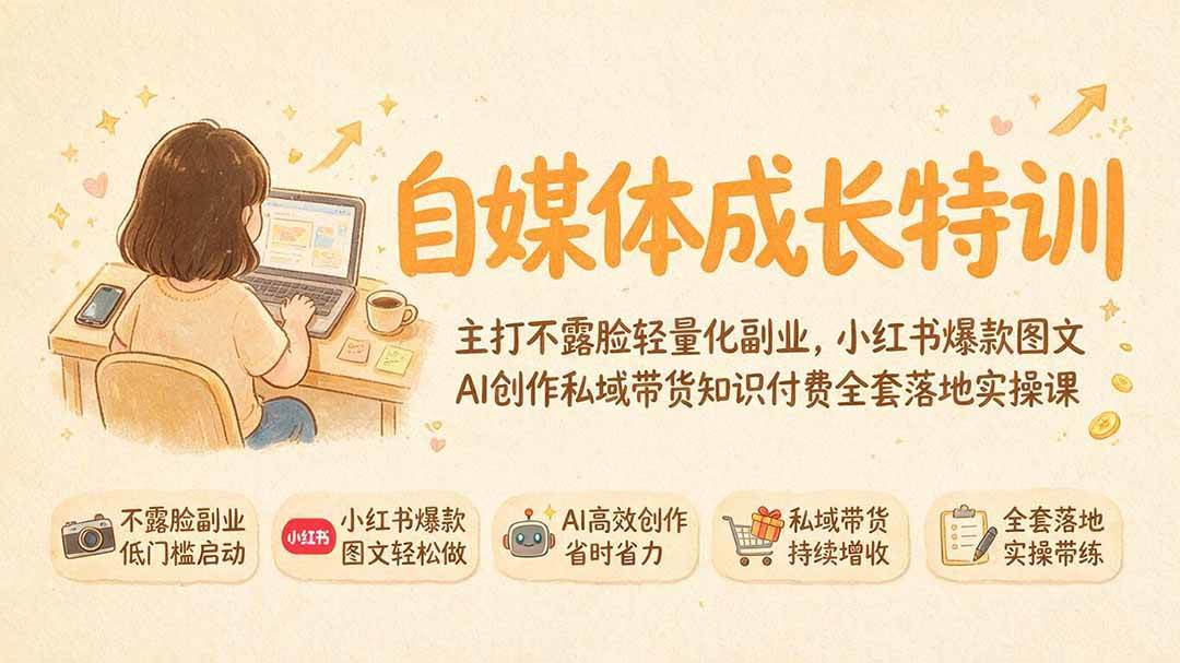 (19584期)自媒体成长特训|主打不露脸轻量化副业,小红书爆款图文AI创作私域带货知识付费全套落地实操课