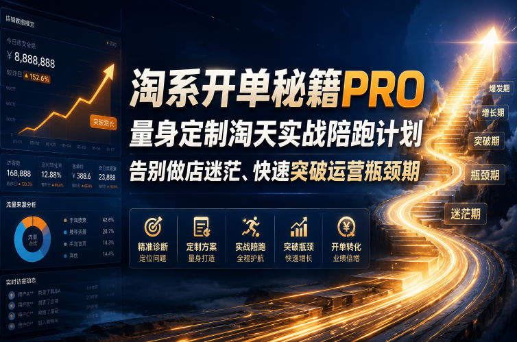 淘系开单秘籍PRO，量身定制淘天实战陪跑计划，告别做店迷茫、快速突破运营瓶颈期（更新20260728）