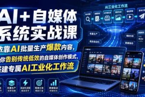 AI+自媒体系统实战课，依靠AI批量生产爆款内容，带你告别传统低效的自媒体创作模式，搭建专属AI工业化工作流