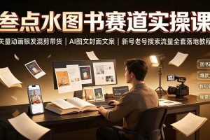 (19613期)叁点水图书赛道实操课|矢量动画银发混剪带货,AI图文封面文案,新号老号搜索流量全套落地教程