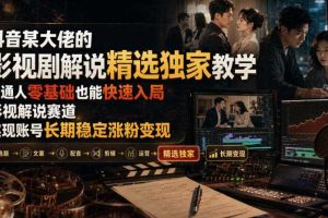 抖音某大佬的影视剧解说精选独家教学，普通人零基础也能快速入局影视解说赛道，实现账号长期稳定变现