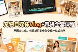 宠物自媒体Vlog+带货全套课程｜从图文生成、剪辑成片到带货变现一站式教学
