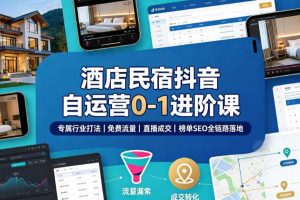 酒店民宿抖音自运营0-1进阶课｜专属行业打法、免费流量+直播成交+榜单SEO全链路落地