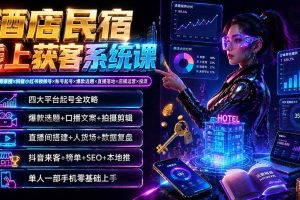 (19623期)酒店民宿线上获客系统课:6年讲师亲授×抖音小红书视频号×账号起号×爆款选题×直播落地×店铺运营×投流