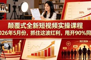 颠覆式全新短视频实操课程，抓住这波红利，甩开90%同行（更新2026年7月份）