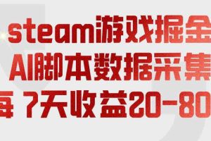 steam游戏掘金，AI脚本数据采集，轻松月入过1W，每7天收益20-80%【揭秘】