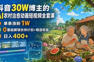 抖音30W博主的AI农村治愈动画短视频全套课｜单条涨粉1W，0基础解锁伙伴计划+精选收益，日入400+