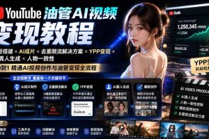 (19689期)YouTube油管AI视频变现教程:账号搭建×AI成片×去重限流解决方案×YPP变现×AI真人生成×人物一致性