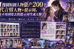 AI漫剧短剧人物资产200个古代言情人物+提示词，再也不用到处去找提示词生成人物了