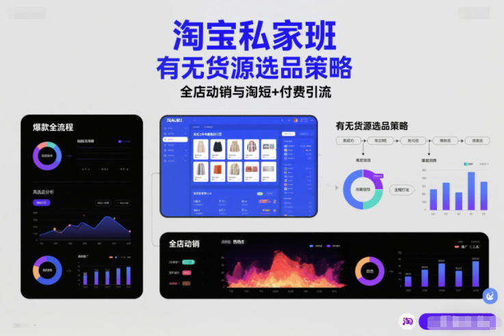 淘宝私家班，有无货源选品策略，高成功率爆款全流程打法，全店动销与淘短+付费引流（更新2026年08月05日）