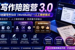 AI写作陪跑营3.0,Ai智能体创建写作skill(workbuddy)+人工手写模式(手搓模式),去除AI痕迹(头条号、公众号、百家号)(更新0806)