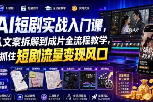 AI短剧实战入门课,从文案拆解到成片全流程教学,抓住短剧流量变现风口