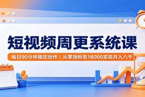 短视频周更系统课:每日90分钟稳定创作,从零涨粉至18000实现月入八千